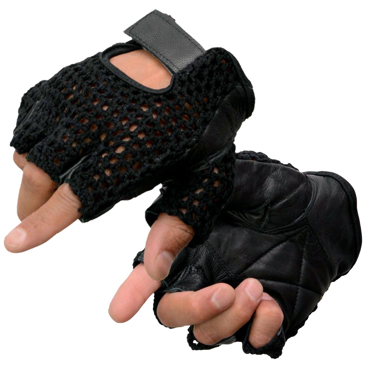 Milwaukee Leather SH219 Men’s Black Leather Gel Padded Palm Fingerless Motorcycle Hand Gloves W/ Breathable ‘Mesh Material’