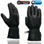 Milwaukee Leather Men’s Black Gauntlet Motorcycle Gloves-Black Soft Leather Waterproof Cinch Wrist Closure-SH293 - Image 4