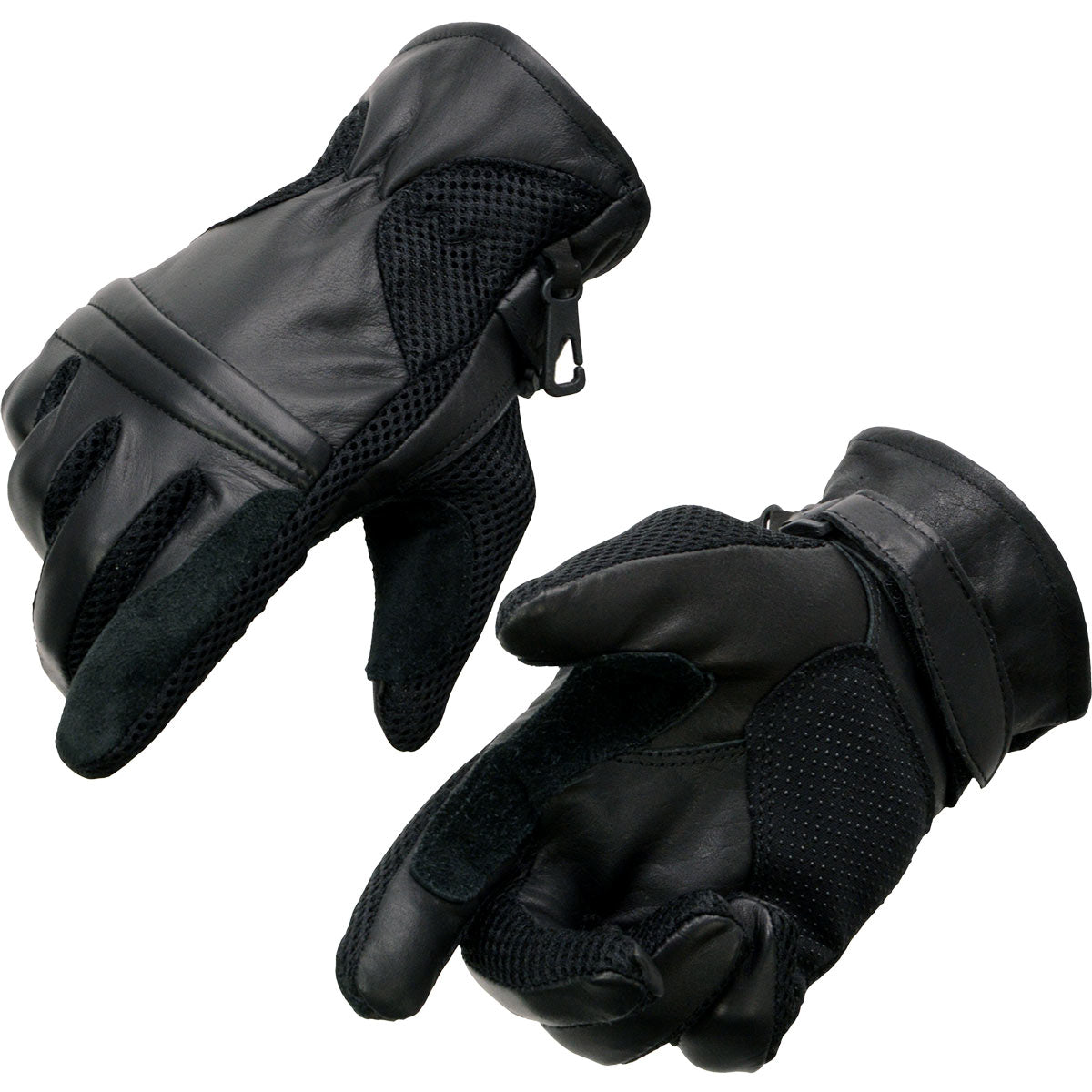 Milwaukee Leather SH296 Men’s Black Leather Mesh Racing Motorcycle Hand Gloves W/ Padded Knuckle
