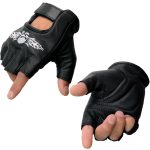Milwaukee Leather SH353 Men’s Black Leather Gel Padded Palm Fingerless Motorcycle Hand Gloves W/ ‘Embroidered Skull & Bones’