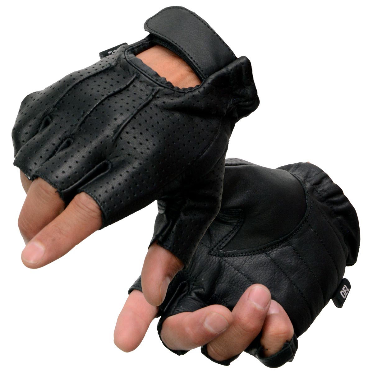 Milwaukee Leather SH357 Men’s Black Leather Gel Padded Palm Fingerless Motorcycle Hand Gloves W/ ‘Welted Perforated Leather’