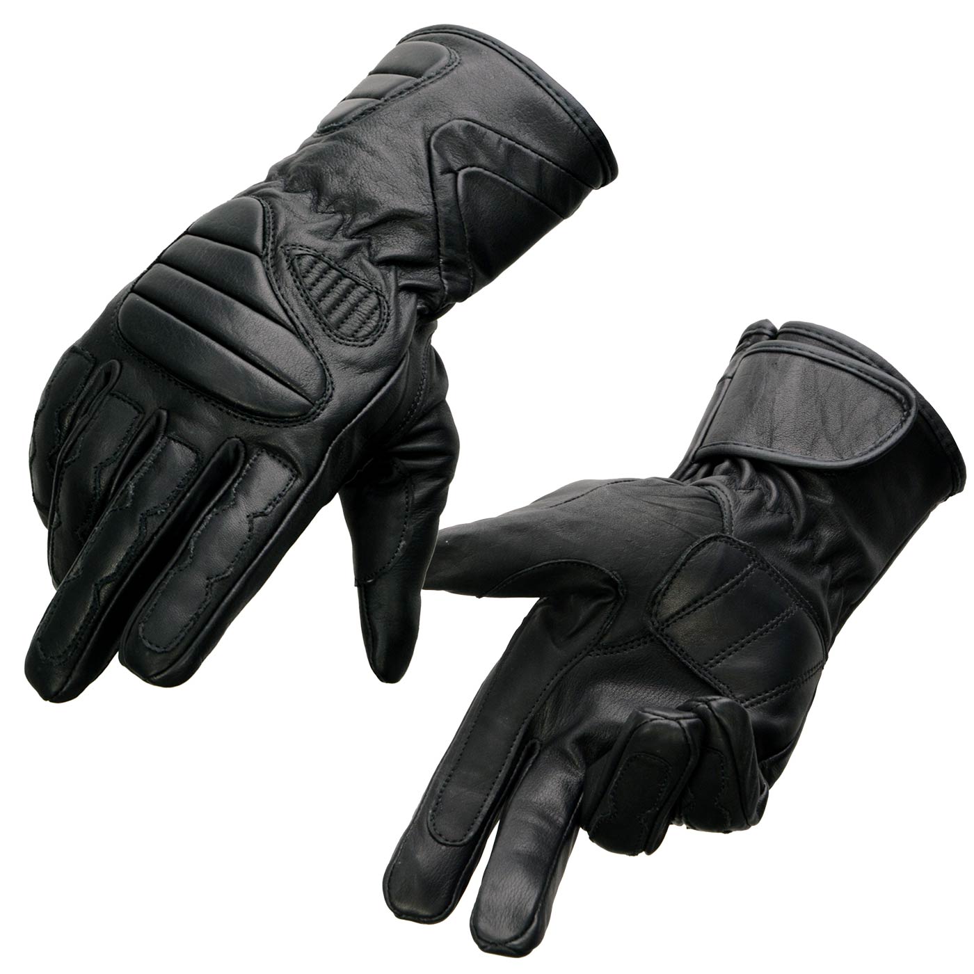 Milwaukee Leather SH451 Men’s Black Leather Gauntlet Racing Motorcycle Hand Gloves with Wrist and Knuckle Padding Protection