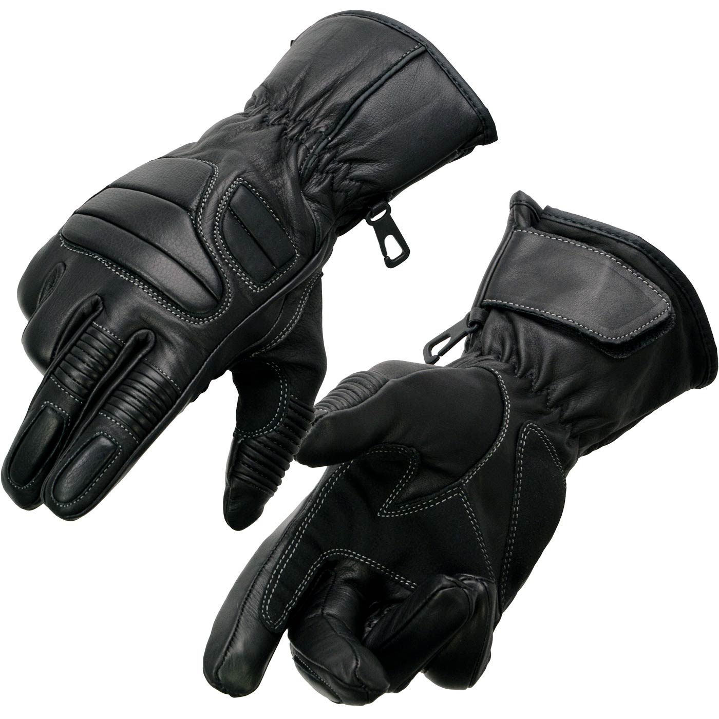 Milwaukee Leather SH607 Men’s Black Leather Gauntlet Padded Back Racing Motorcycle Hand Gloves W/ Reflective Piping.