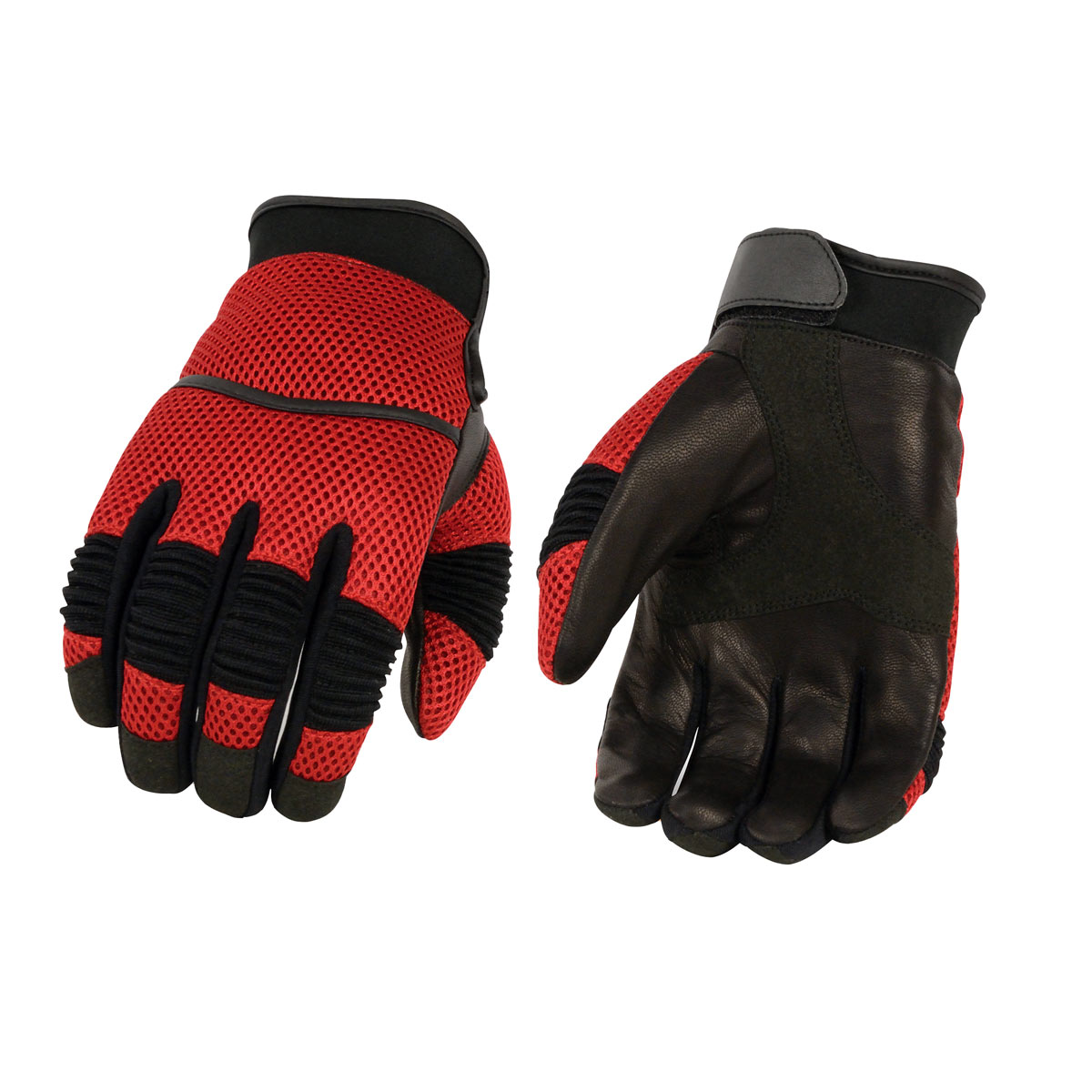 Milwaukee Leather SH791 Men’s Black Leather and Red Mesh Combo Racing Motorcycle Hand Gloves W/ Elasticized Fingers