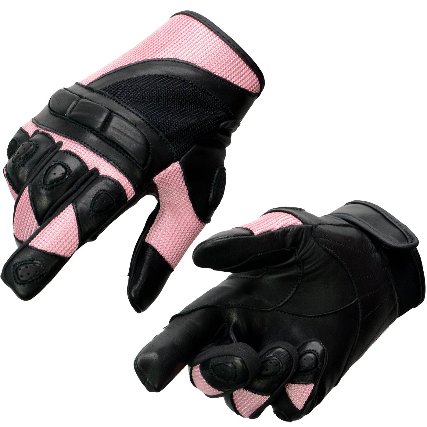 Milwaukee Leather SH802 Women’s Black and Pink Leather with Mesh Racing Gloves