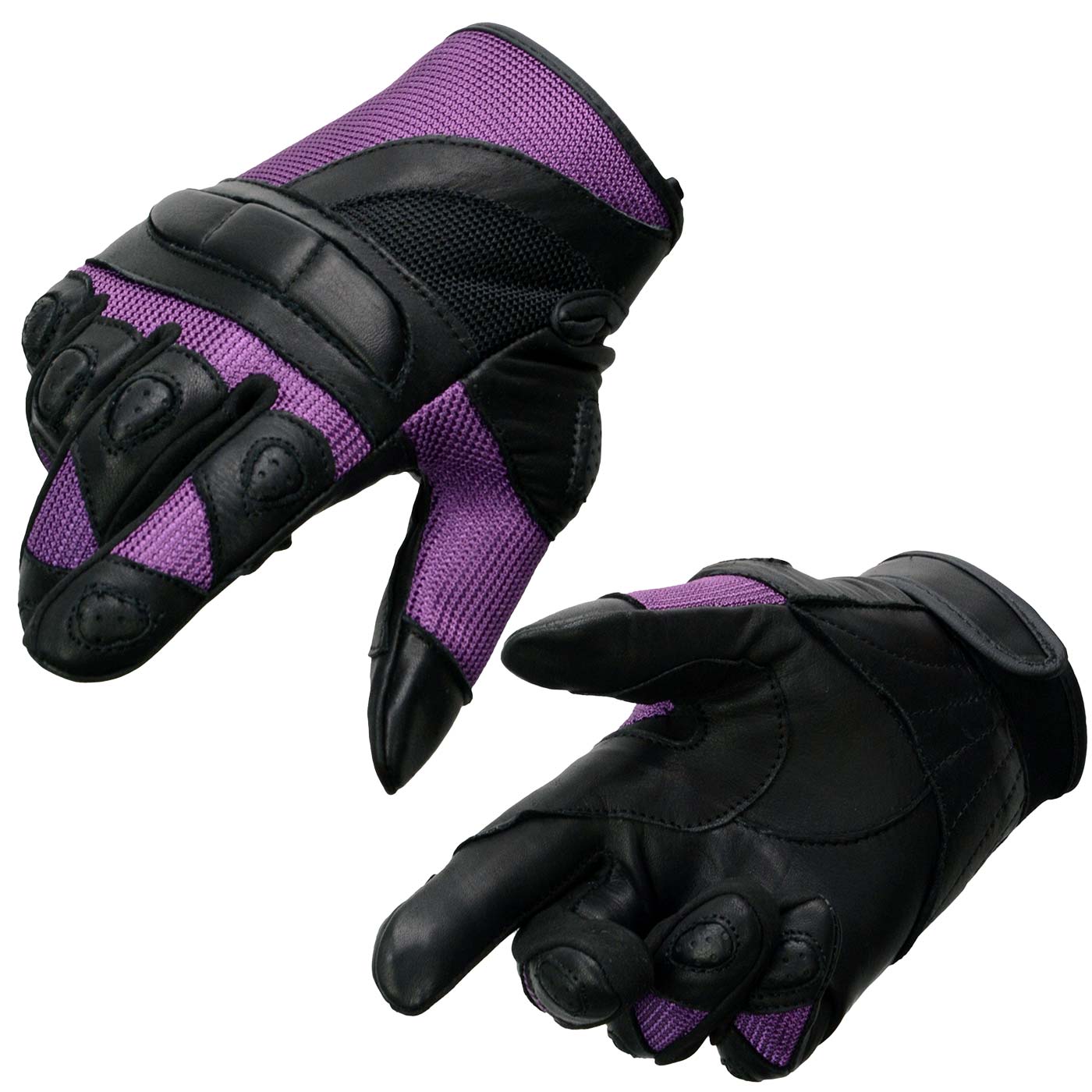 Milwaukee Leather SH802 Women’s Black and Purple Leather with Mesh Combo Racing Gloves