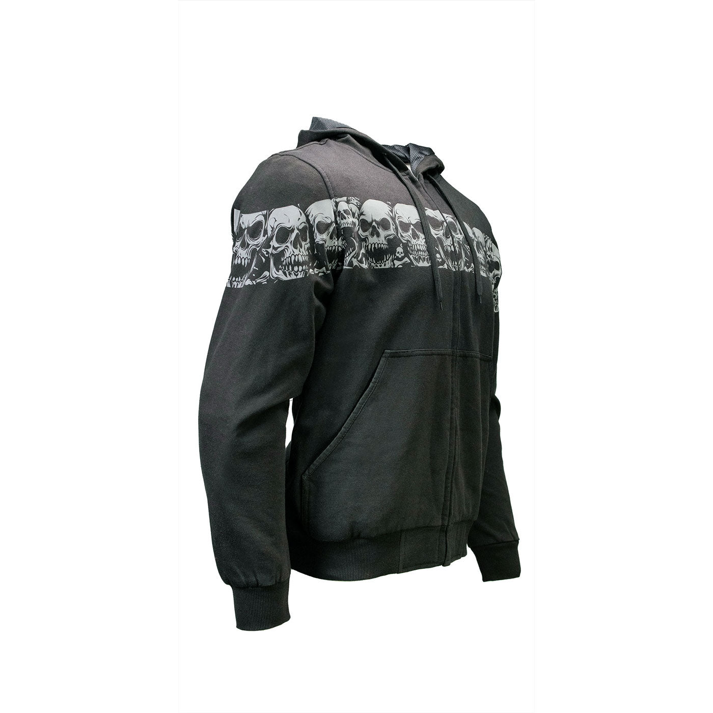 Milwaukee Leather Men’s Bare Bones Black Reflective Skull CE Armored Riding Hoodie, Shoulder & Elbow Armor – MPM1798