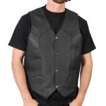 Hot Leathers VSM1014 Men’s Black Heavyweight Leather Vest with Inside Pocket