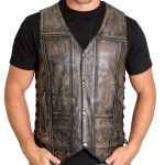 Hot Leathers VSM1029 Men’s Distressed Brown 10 Pocket ‘Conceal and Carry’ Leather Vest