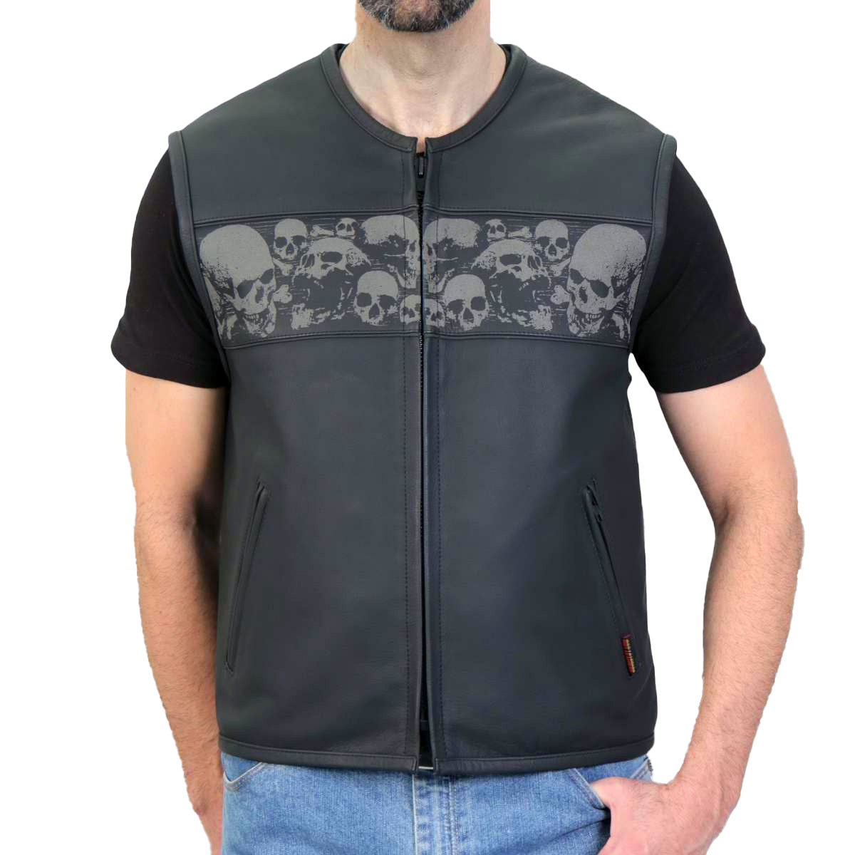 Hot Leathers VSM2003 Men’s Black ‘Ancient Skulls’ Conceal and Carry Leather Vest