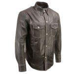 Milwaukee Leather MLM1612 Men’s Distressed Grey Casual Biker Rider Leather Shirt w/ Vintage 5 Cent Buffalo Buttons