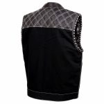 Milwaukee Leather MDM3035 Men’s Wrecker Club Vest – Black Denim & Leather, Diamond Quilt, White Stitch - Image 10