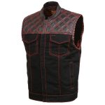 Milwaukee Leather MDM3036 Men’s Wrecker Club Vest – Black Denim & Leather, Diamond Quilt, Red Stitch - Image 9