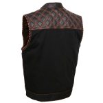 Milwaukee Leather MDM3037 Men’s Wrecker Club Vest – Black Denim & Leather, Diamond Quilt, Orange Stitch - Image 9
