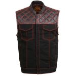 Milwaukee Leather MDM3036 Men’s Wrecker Club Vest – Black Denim & Leather, Diamond Quilt, Red Stitch - Image 10