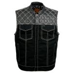 Milwaukee Leather MDM3035 Men’s Wrecker Club Vest – Black Denim & Leather, Diamond Quilt, White Stitch - Image 12
