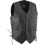 USA Leather 1202 Men’s Classic ‘Side Laced’ Black Leather 4 Button Western Style Motorcycle Vest - Image 8