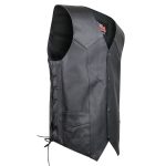 USA Leather 1202 Men’s Classic ‘Side Laced’ Black Leather 4 Button Western Style Motorcycle Vest - Image 6