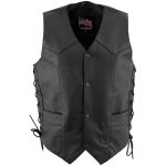 USA Leather 1202 Men’s Classic ‘Side Laced’ Black Leather 4 Button Western Style Motorcycle Vest