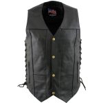 USA Leather 1204 Men’s Black ‘Dime’ Classic Leather Ten Pocket Motorcycle Biker Vest with Side Laces - Image 6