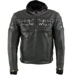 Milwaukee Leather Men’s Futile CE Armored Leather Motorcycle Jacket w/ Hoodie Liner, Reflective Skull – LKM17016 - Image 15