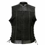 Milwaukee Leather MDL4052 Women’s ‘Skelly’ Black Motorcycle Denim Vest w/ Skull Embroidery - Image 16