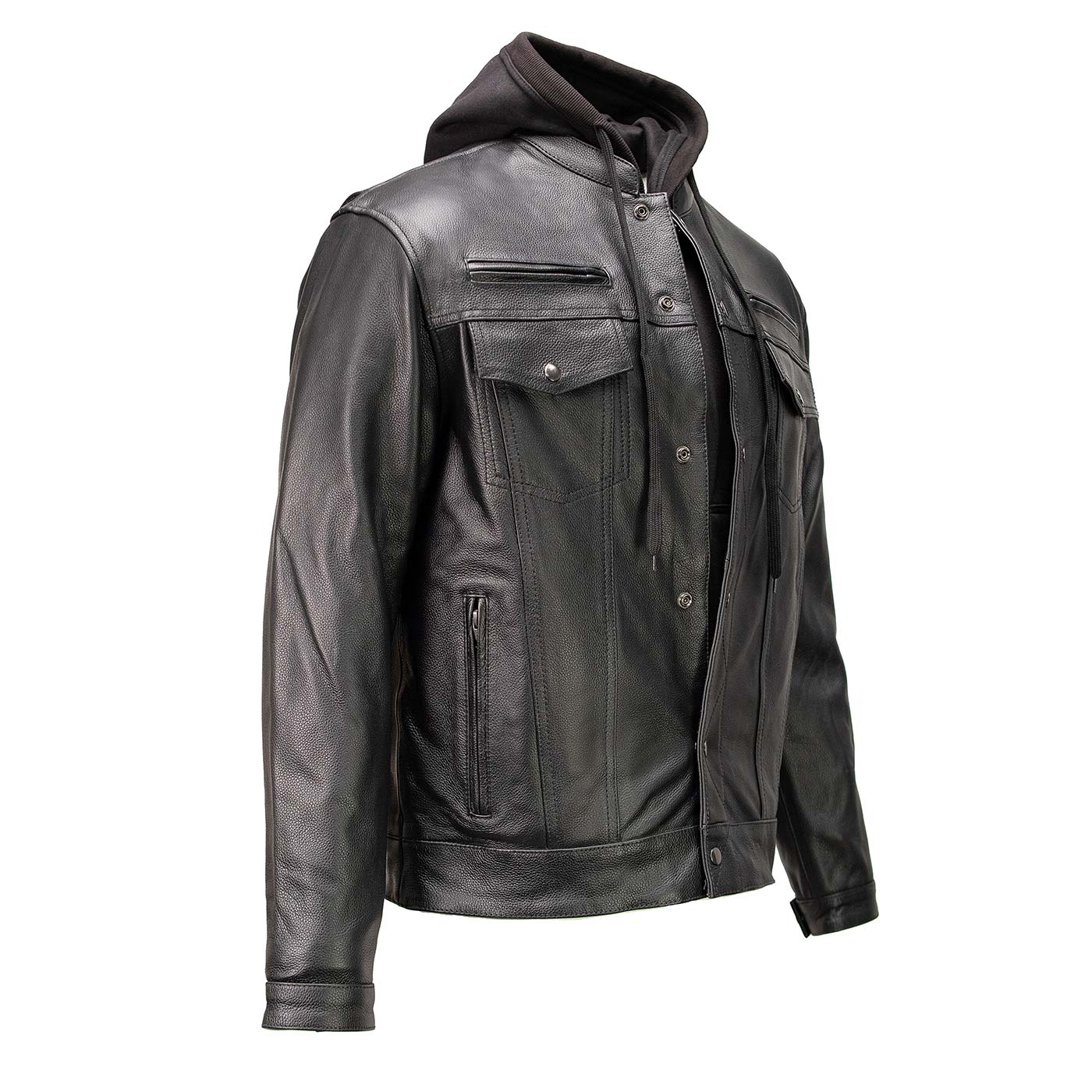 Milwaukee Leather Men’s Leather Shirt Jacket with Removable Hoodie and Patch Access – MLM1614
