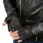 Milwaukee Leather SH198 Men’s Black Leather Gel Padded Palm Fingerless Motorcycle Gloves w/ Flame Embroidery - Image 4