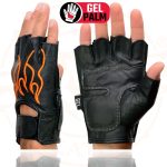 Milwaukee Leather SH198 Men’s Black Leather Gel Padded Palm Fingerless Motorcycle Gloves w/ Orange Flame Embroidery - Image 2