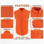 Milwaukee Leather DM1003 Men’s Orange Lightweight Denim Shirt with Sleeveless Frayed Cut Off - Image 2