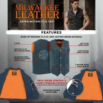 Milwaukee Leather DM1310 Men’s Classic Blue Denim Western Style Cowboy Biker Vest w/ Snap Button Closure - Image 2