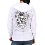 Hot Leathers GLZ4237 Ladies ‘Sugar Skull’ Lightweight Slubby Hooded White Hoodie - Image 2