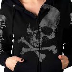 Hot Leathers GLZ4572 Ladies Black Zipper Hoodie w/ Gray X Bones Print Artwork - Image 2