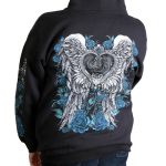 Hot Leathers GLZ4345 Women’s ‘Angel Roses’ Zip Up Hooded Black Sweat Shirt - Image 2