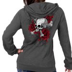 Hot Leathers GLZ4525 Ladies Skull Roses Dark Gray Hooded Sweatshirt - Image 2