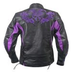 Milwaukee Leather LKL27002 Women’s Premium Black and Purple Leather Embroidered Jacket with CE Armor Protection - Image 2