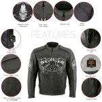 Milwaukee Leather LKM17008 Men’s Premium Black Reflective Skulls Cruiser Style Motorcycle Jacket w/ CE Armor - Image 2