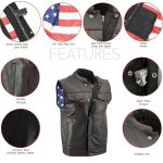 Milwaukee Leather LKM3780 Men’s Black Premium Leather Motorcycle Rider Vest w/ Red Stitching and USA Inside Flag Lining - Image 2