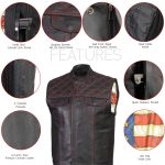 Milwaukee Leather LKM3782 Men’s Classic Black Premium Leather Motorcycle Vest with USA Flag Liner - Image 2