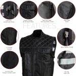 Milwaukee Leather LKM3784 Men’s Classic Black Leather Motorcycle Rider Vest Stars and Stripes Design w/ USA Flag Liner - Image 2