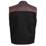 Milwaukee Leather MDM3036 Men’s Wrecker Club Vest – Black Denim & Leather, Diamond Quilt, Red Stitch - Image 12