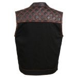 Milwaukee Leather MDM3037 Men’s Wrecker Club Vest – Black Denim & Leather, Diamond Quilt, Orange Stitch - Image 12