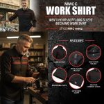 MMCC Men’s Octane Long Sleeve Mechanic Shirt – Black with Red Stripe – 50-50 Cotton Poly – MMCC16002 - Image 2