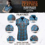 Milwaukee Leather MNG21623 Women’s Flannel Brown/Aqua Button Down Sleeveless Cut Off Shirt w/ Frill Arm - Image 2