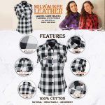 Milwaukee Leather MNG21625 Women’s Flannel Down Sleeveless Shirt w/ Button Black / White & Cut Off Frill Arm Hole - Image 2