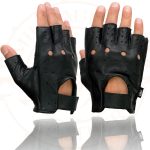 Milwaukee Leather SH195 Men’s Black Leather Perforated Gel Padded Palm Fingerless Motorcycle Hand Gloves W/ ‘Open Knuckle’ - Image 6