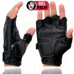 Milwaukee Leather SH198 Men’s Black Leather Gel Padded Palm Fingerless Motorcycle Gloves w/ Flame Embroidery - Image 2