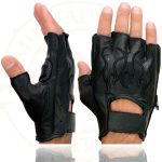 Milwaukee Leather SH198 Men’s Black Leather Gel Padded Palm Fingerless Motorcycle Gloves w/ Flame Embroidery - Image 5