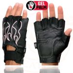 Milwaukee Leather SH198 Women’s Black Leather Gel Padded Palm Fingerless Motorcycle Gloves w/ Flame Embroidery - Image 2