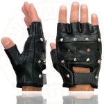 Milwaukee Leather SH211 Men’s Black Leather Gel Padded Palm Fingerless Motorcycle Hand Gloves W/ ‘Open Knuckle’ & Detailing - Image 2